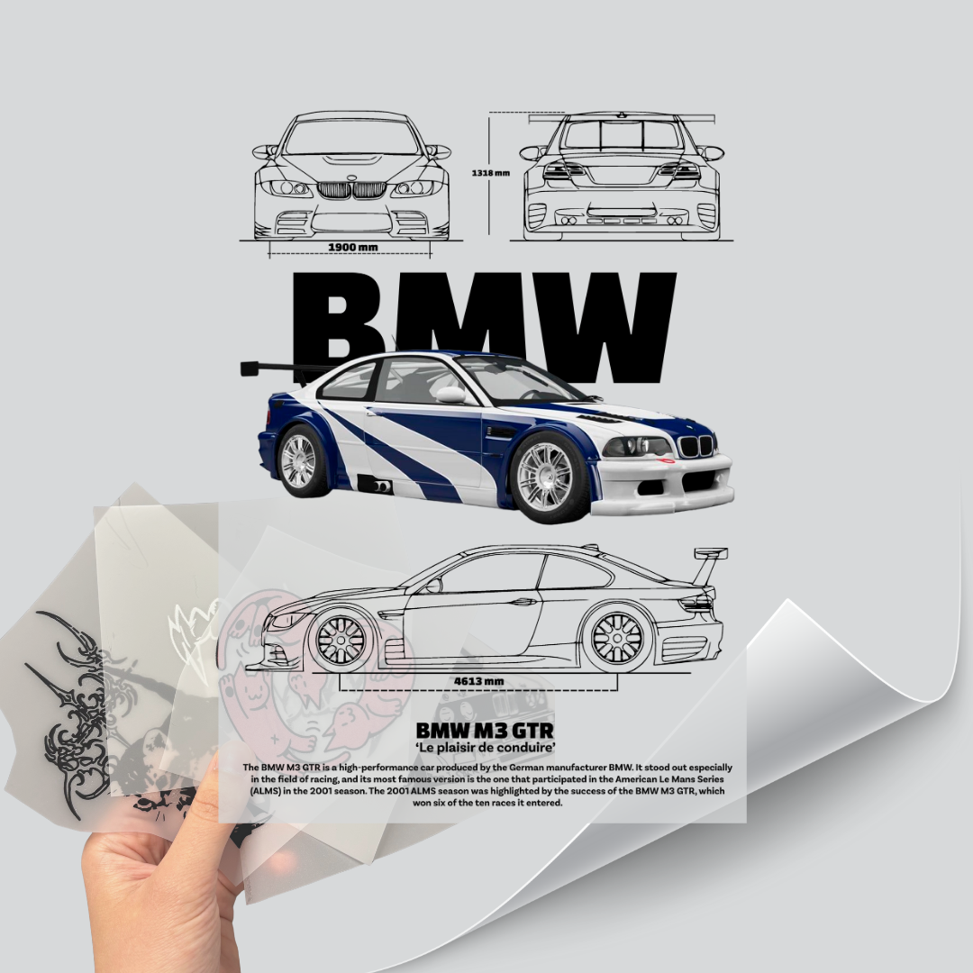 BMW M3 GTR blueprint - DTF print sheet
